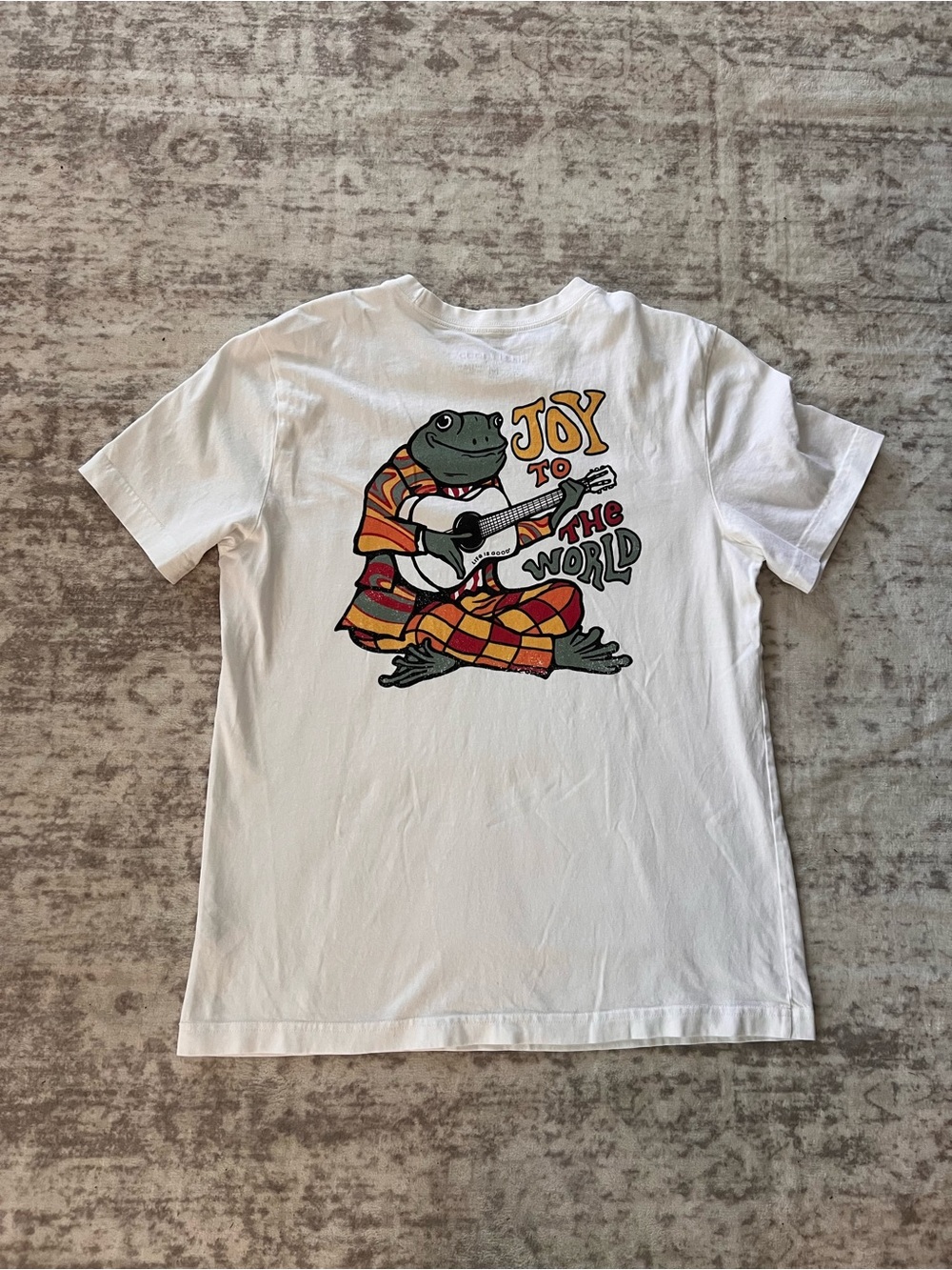 Life Is Good White Tee with Frog Guitar Holiday Graphic